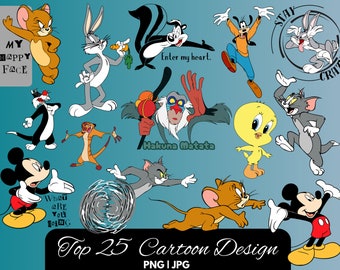 Cartoon Characters PNG Bundle: 25 Printable Designs (Digital Download)
