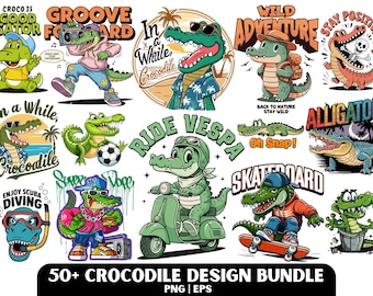 Lot de motifs crocodile : motif de chemise en alligator, fichiers PNG et EPS modifiables (téléchargement numérique)