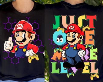 Diseño de camiseta de Mario: Dibujos animados PNG (anterior y posterior) (Descarga digital)