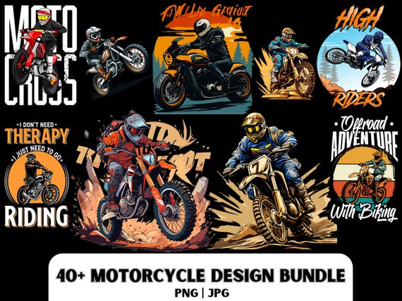 Motorcycle T-Shirt Design Bundle: 40 PNG/JPG Motorcross Designs (Digital Download)