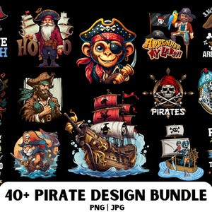 Paquete PNG de piratas, barco pirata PNG, diseño de piratas lindos, diseño de camiseta pirata, diseño de niños piratas, diseño PNG de tesoro, camiseta pirata.