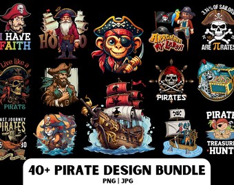 Pirate PNG Bundle: 40+ Pirate Designs (Digital Download)