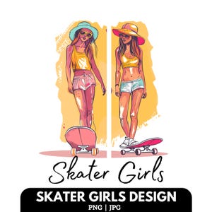 Skater Girl PNG: skateboardkunstprint voor wearables (digitale download