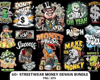 Pacchetto PNG Money Streetwear: design per magliette, adesivi con logo (download digitale)