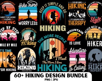 Hiking Design PNG Bundle: 60+ Nature & Mountain Designs (Digital Download)