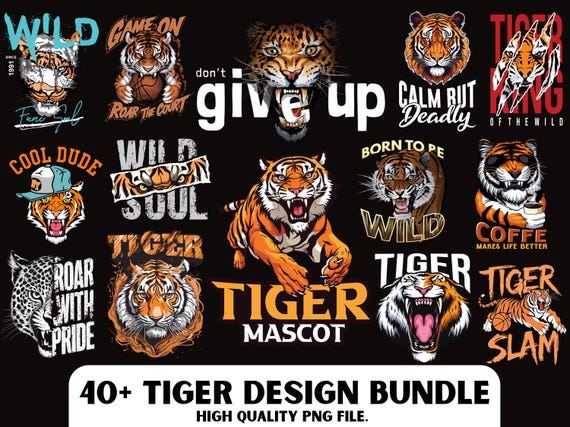 Tiger Design PNG Bundle: Roaring Tiger Clipart (Digital Download)