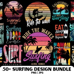 Surfing Design PNG Bundle: Beach Vibes Clipart (Digital Download)