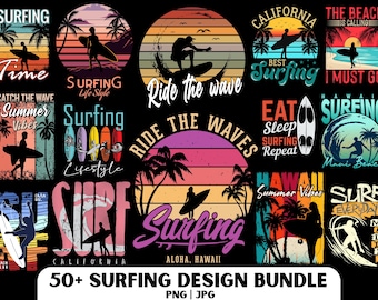 Surfing Design PNG Bundle: Beach Vibes Clipart (Digital Download)