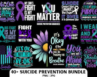 Suicide Prevention PNG Bundle, Awareness Ribbon Designs (Digital Download)