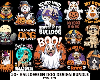Halloween-Hunde-PNG-Bundle: Gruselige Geisterhund-Shirt-Designs (Digitaler Download)