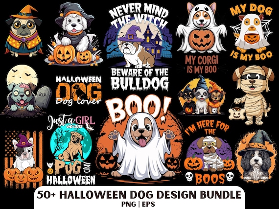 Halloween Dog PNG Bundle: Spooky Ghost Dog Shirt Designs (Digital Download)