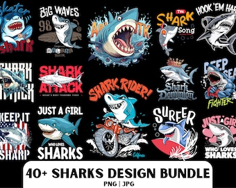 Ensemble requin PNG : plus de 40 modèles de requins pour chemises (téléchargement numérique)