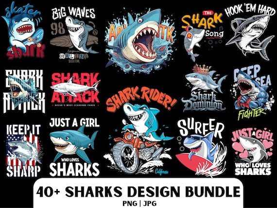 Shark PNG Bundle: 40+ Shark Designs for Shirts (Digital Download)
