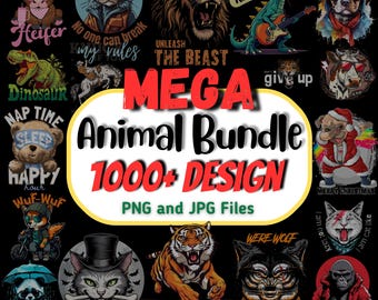 Mega Animal PNG Bundle: 1100+ T-Shirt & Sticker Designs (Digital Download)