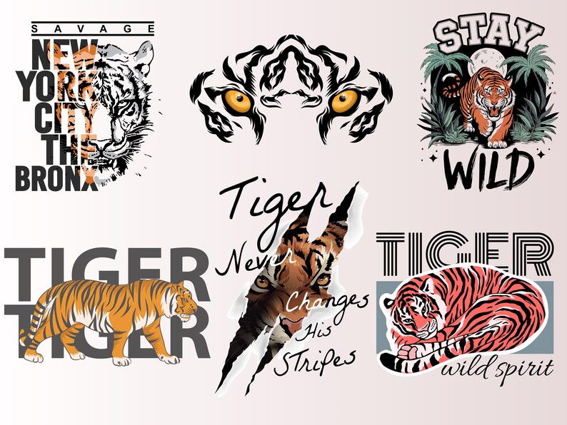 Tiger Design PNG-paket: Rytande tiger Clipart (digital nedladdning) bild 2