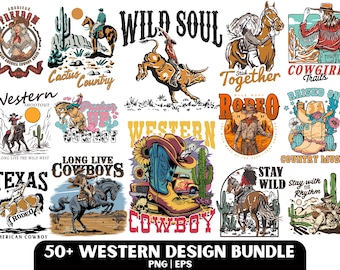 Western PNG Bundle: Cowboy & Cowgirl Shirt Designs (Digital Download