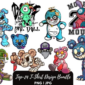 Cartoon T-shirt Design PNG and JPG, Cartoon Characters Printable Design, Cartoon Design for Wearable and Logo Stickers, Mega PNG Bundle.