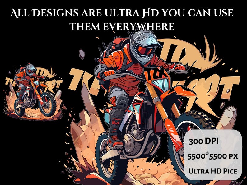 Motorcykel-T-shirtdesignpaket: 40 PNG/JPG Motorcross-designer (digital nedladdning) bild 10