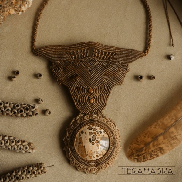 Animal Instinct Talisman | Leopardite Gemstone | Macrame Necklace | Artistic Handcrafted Design
