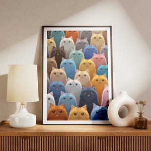 Colorful Cute Cats Printable Wall Art - Kawaii Cat Poster for Kids Room, Nursery Decor, Digital Download, Cat Lover Gift, Funny Animal Print