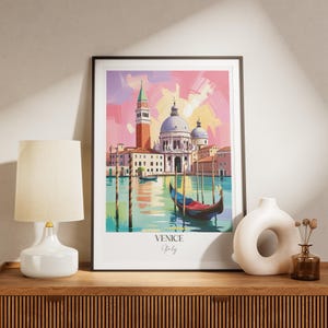 Cartaz de viagem de Veneza, Itália – Arte de parede para impressão na Europa, pôr do sol no canal de gôndola, decoração de cidade europeia