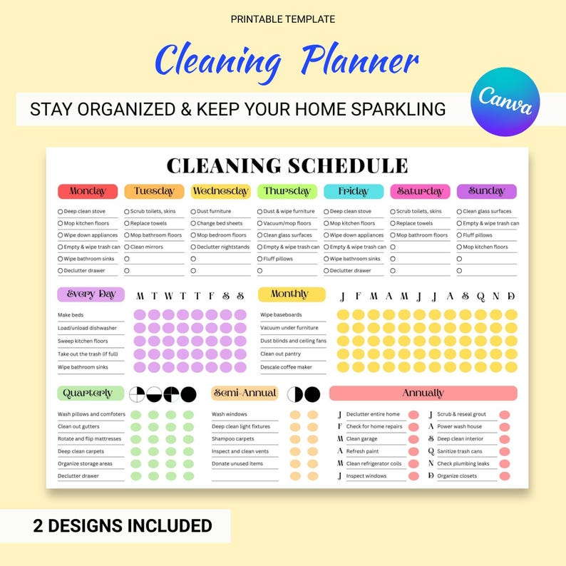 Editable Cleaning Schedule: Printable Chore Chart Canva Template (a4 ...