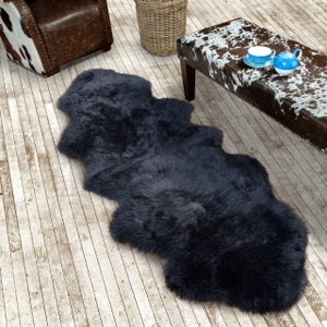 Tappeto in vera pelle di pecora - Tappeto in pelle di pecora grigio scuro Tappeto in pelle di pecora neozelandese di alta qualità, tappeto in pelliccia a doppia pelliccia 2 x 6 piedi con pelo sulla pelle
