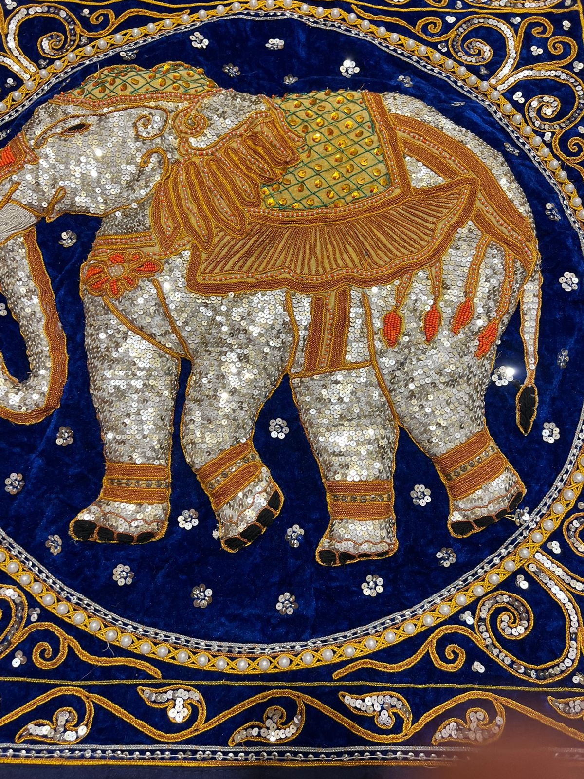 Grande Tapisserie Murale Ethnique éléphant Motif Patchwork Franges Bohème 130x188 Cm