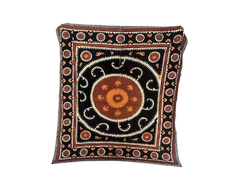 Vintage Suzani Embroidered Tapestry | Hand-Stitched Textile Art | Central Asian Wall Hanging | Bohemian Home Decor | 5x5 ft Heirloom Decor