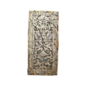 Antique Chinese Silk Embroidered panel Tapestry Handmade Wall Art with Birds and Blossoms – Vintage Asian Textile Decor