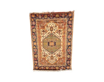 Tappeto antico in seta / Tappeto persiano orientale 4x3 / Tappeto vintage da collezione in seta con motivo a medaglione / Arredamento di lusso per la casa