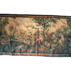 Antiker Europäischer Jagdszene Tapisserie | Vintage Reiter Wandbehang | Handgewebtes Kunstdekor | 120 cm x 70 cm Rustikales Noble Hunt Textile