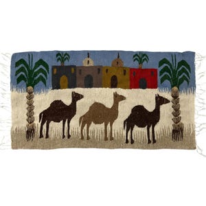 Vintage Desert Camel Kilim Wall Hanging – Handmade Wool Tapestry 19x35 – Tribal Boho Decor Art Rug