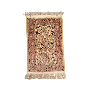 Vintage Silk Rug Handmade | Persian Tree of Life Carpet | Small Wall Tapestry 2&#39;6&quot;x1&#39;8&quot; | Oriental Decor Accent | Collectible Indian Art