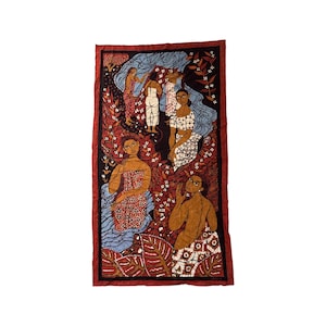 Handmade Vintage Batik Tapestry Wall Art | Tribal Textile | 4ft Boho Decor