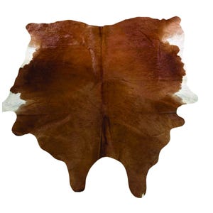 Vintage Brown Cowhide Rug – Large 7x7 ft Hair on Leather Cow Skin, Leather Floor Decor