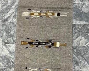 Hand Woven Navajo Yei Rug, 1960s Vintage Wool Handmade (155 x 70 cm)