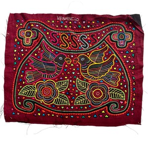 Vintage Mola Bird and Flower Tapestry Handmade Kuna Textile Wall Art Panama Embroidery Boho Home Décor