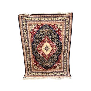 Vintage Silk Rug | Persian Medallion Design | 5x4 Luxury Oriental Carpet | Vintage Collectible Home Decor