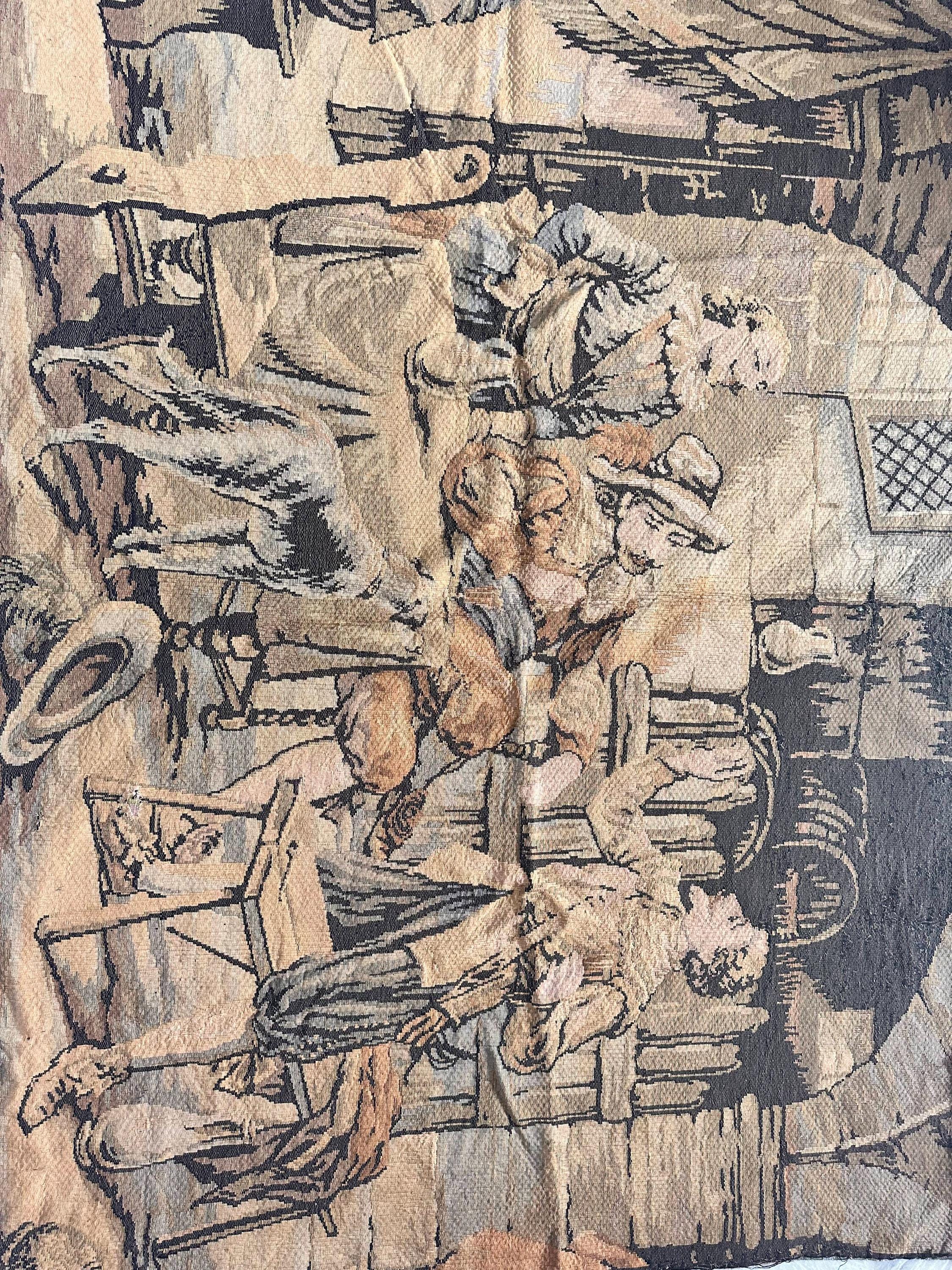 アンティーク 1900 年代 フランス 壁掛けタペストリー | 素朴な居酒屋