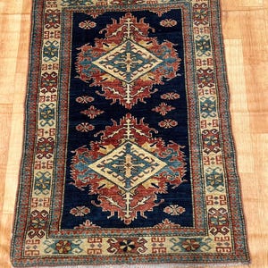 Antique Oriental Kazak rug, Handmade kazak Rug, Caucasian Old Rug, 135 x 95 cm single piece antique rug