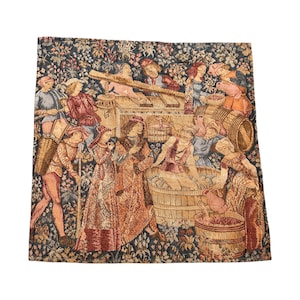 Antique Medieval Tapestry Handmade Wall Hanging | Vintage European Textile Art | 18x18 Renaissance Decor
