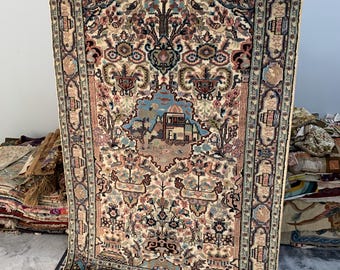 Handmade Pakistani Rug – Persian Hunting Scene Style | Silk & Wool | 4x6.8 Feet Christmas Decor Halloween Decoration Product