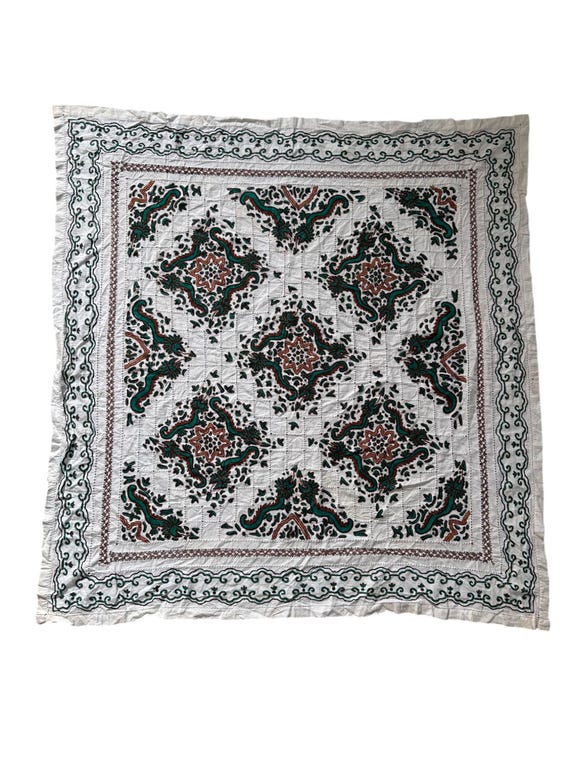 アンティークハンドメイド刺繍タペストリー | ヴィンテージ壁掛け