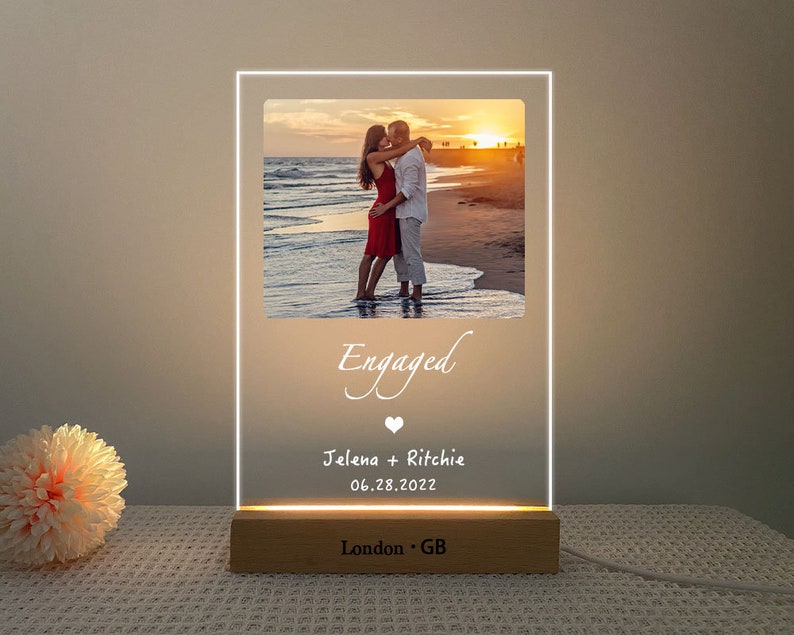 Engagement Gifts for Couple Personalized Engaged Gifts for Couple Engagement Frame Custom Gift Anniversary Birthday Wedding Gifts image 1