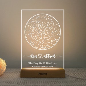Mappa stellare per data / Regali di fidanzamento per coppia / Luce notturna con mappa stellare personalizzata / Regali per fidanzati / Cornice di fidanzamento / Regali di anniversario di matrimonio