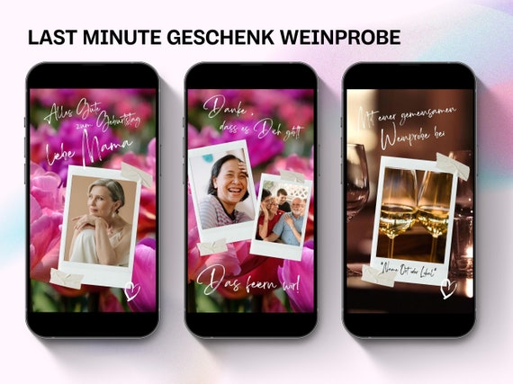 Last Minute Geschenk Weinprobe für Mama - digitaler Gutschein zum Versenden per WhatsApp mit dem Handy - Geburtstag Geschenk Vorlage
