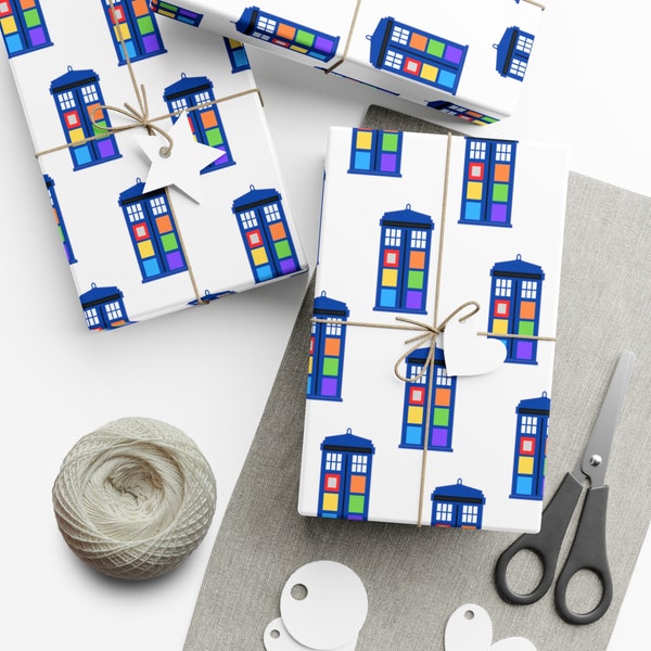 Rainbow Tardis Doctor Who Gift Wrap Paper - Subtle Pride