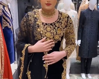 Eid Partywear Black Kurta with Pent and dupatta Pakistani Designer heavy 3 piece Salwar Kameez for Weddings Readymade Dresses suit for eid