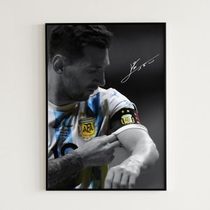 Lionel Messi Poster Soccer Jersey Argentina Poster Football Messi Wall Art Black and White Soccer Fan Gift For Him Signature